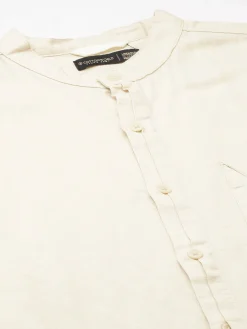 Women Cottonworld Shirts | Shirts^Men's Cotton Linen Band Collar Regular Fit Shirt