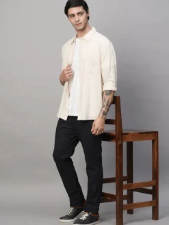 Women Cottonworld Striped | Striped^Men's Cotton Viscose Regular Fit Striped Shirt