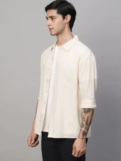 Women Cottonworld Striped | Striped^Men's Cotton Viscose Regular Fit Striped Shirt