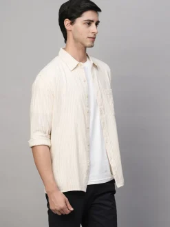 Women Cottonworld Striped | Striped^Men's Cotton Viscose Regular Fit Striped Shirt