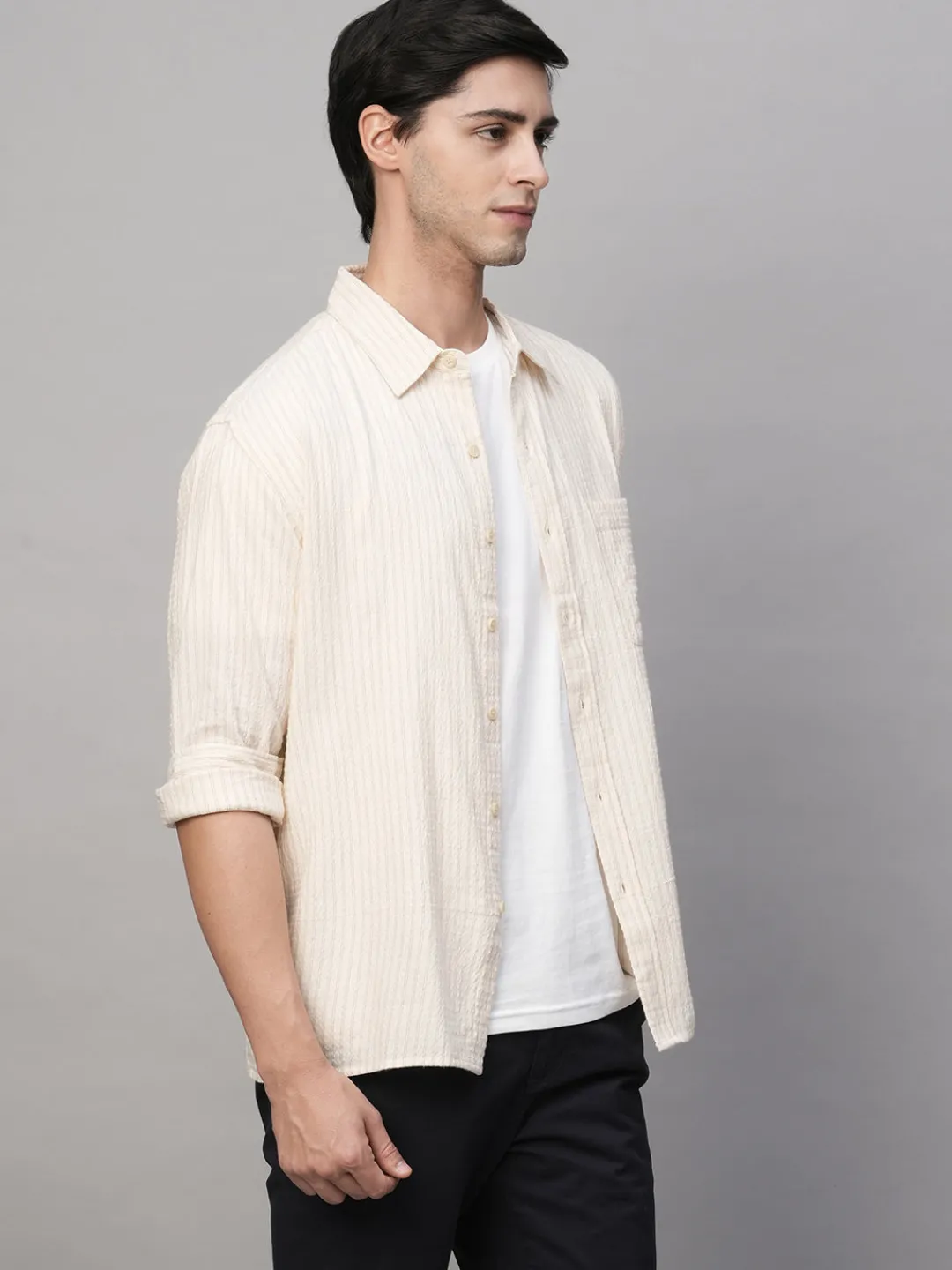 Women Cottonworld Striped | Striped^Men's Cotton Viscose Regular Fit Striped Shirt