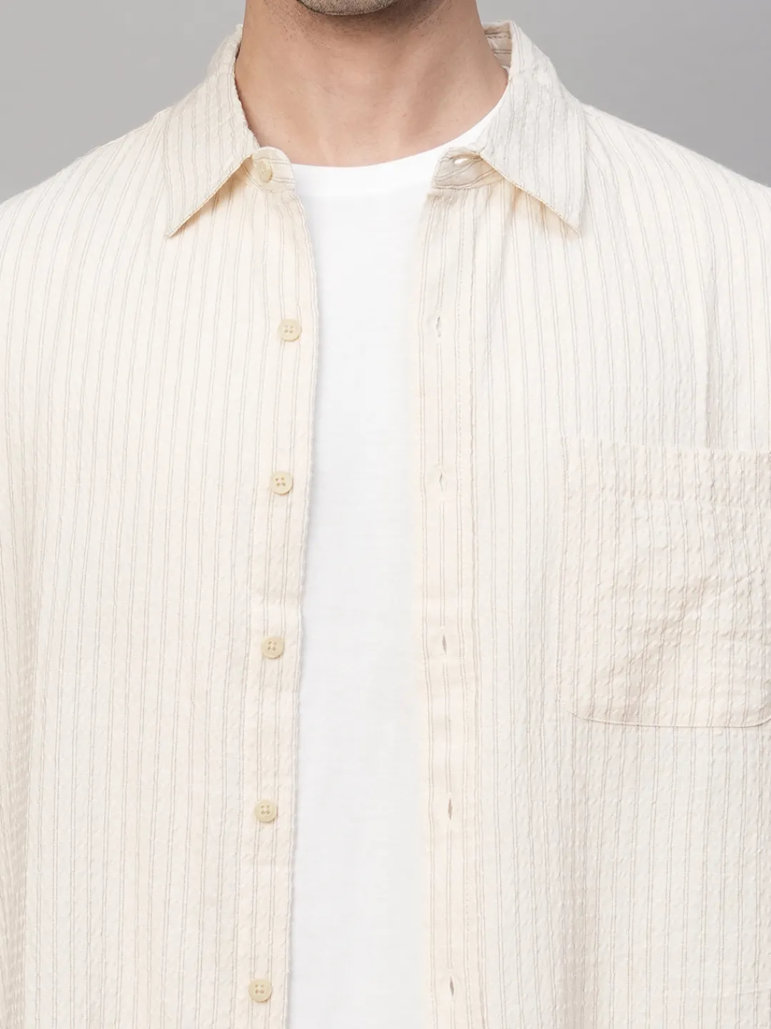 Women Cottonworld Striped | Striped^Men's Cotton Viscose Regular Fit Striped Shirt