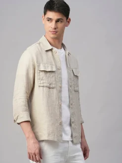 Cottonworld Jackets^Men's Pure Linen Regular Fit Light Weight Summer Jacket