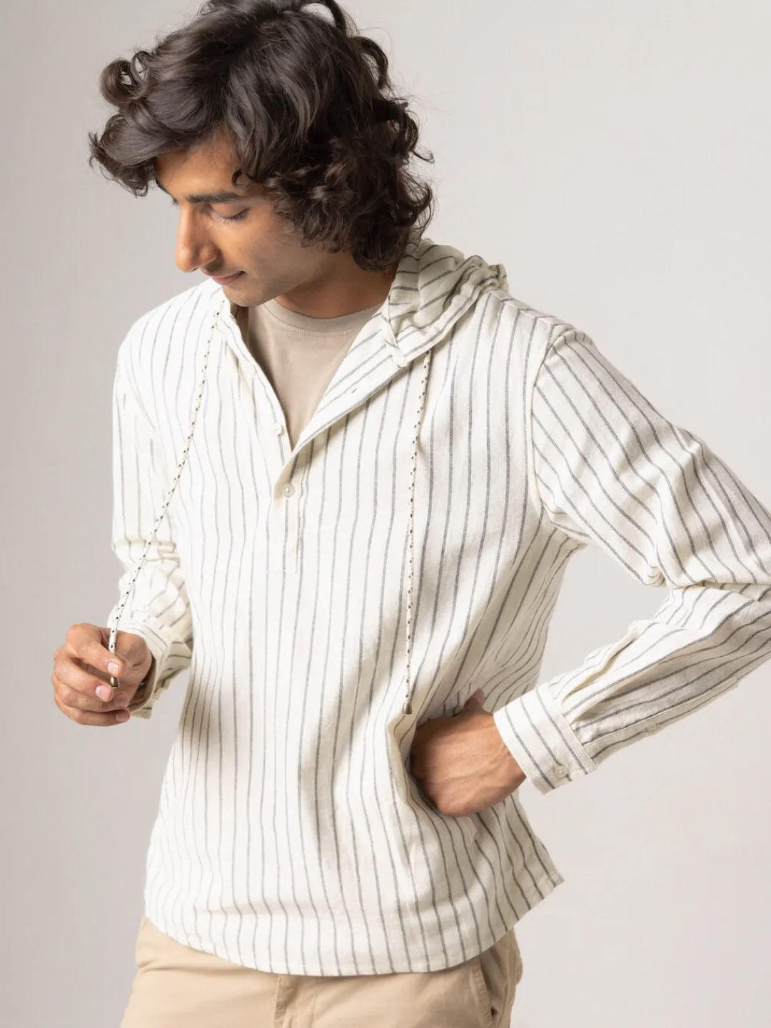Women Cottonworld Striped | Striped^Men's 100% Cotton Regular Fit Hooded Shirt