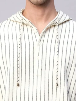 Women Cottonworld Striped | Striped^Men's 100% Cotton Regular Fit Hooded Shirt