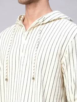 Women Cottonworld Striped | Striped^Men's 100% Cotton Regular Fit Hooded Shirt