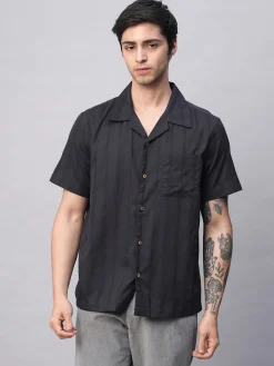 Women Cottonworld Striped | Striped^Men's 100% Cotton Stripe Regular Fit Cuban Collar Shirt