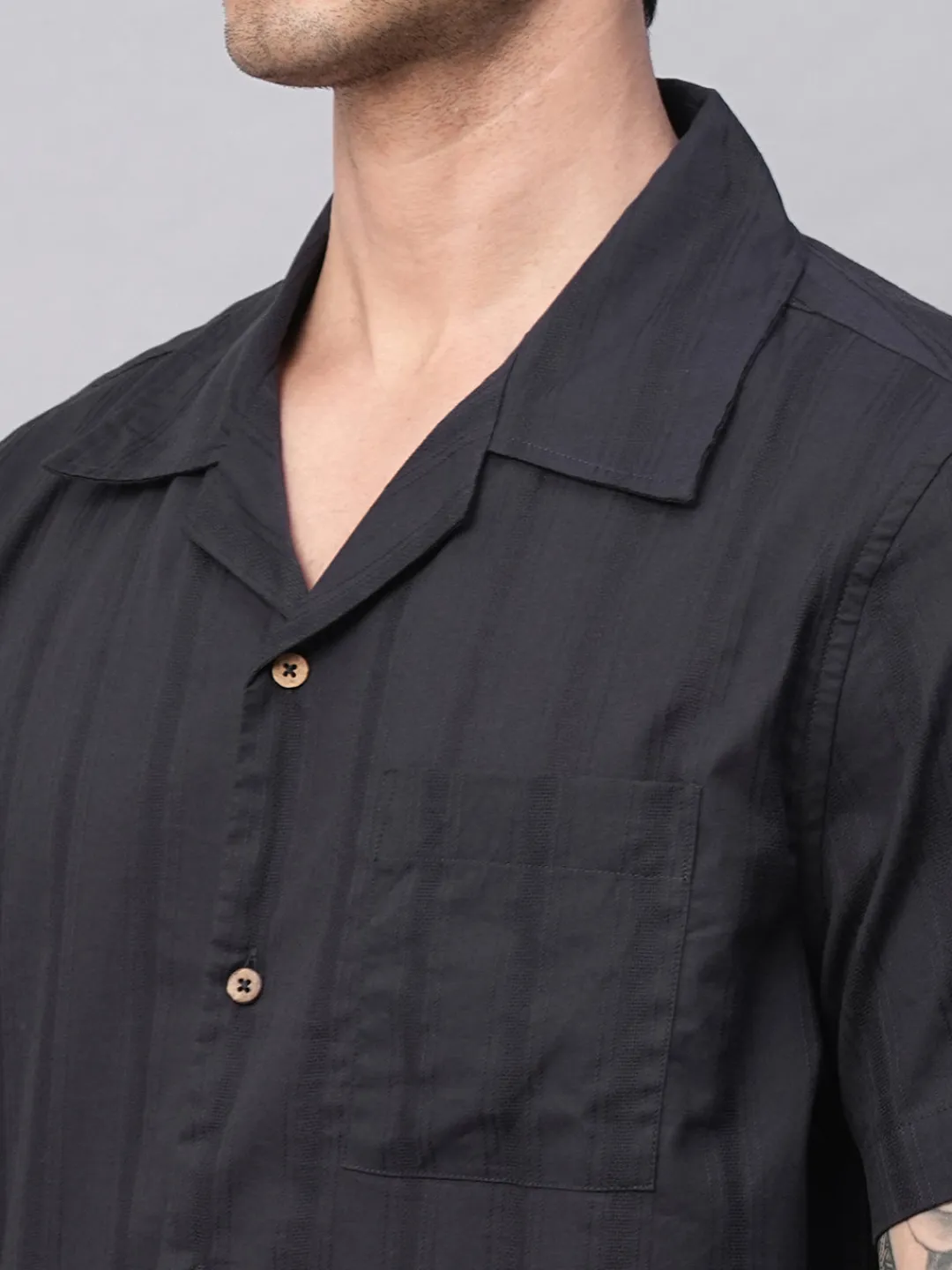 Women Cottonworld Striped | Striped^Men's 100% Cotton Stripe Regular Fit Cuban Collar Shirt