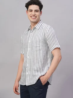 Women Cottonworld Striped | Striped^Men's 100% Linen Regular Fit Shirt