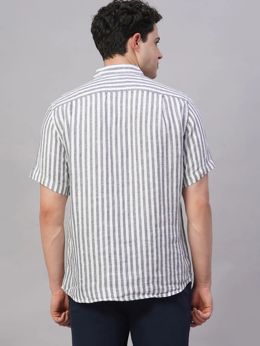 Women Cottonworld Striped | Striped^Men's 100% Linen Regular Fit Shirt