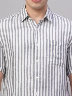 Women Cottonworld Striped | Striped^Men's 100% Linen Regular Fit Shirt