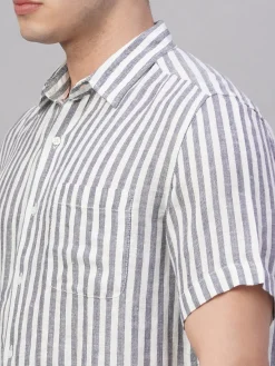 Women Cottonworld Striped | Striped^Men's 100% Linen Regular Fit Shirt