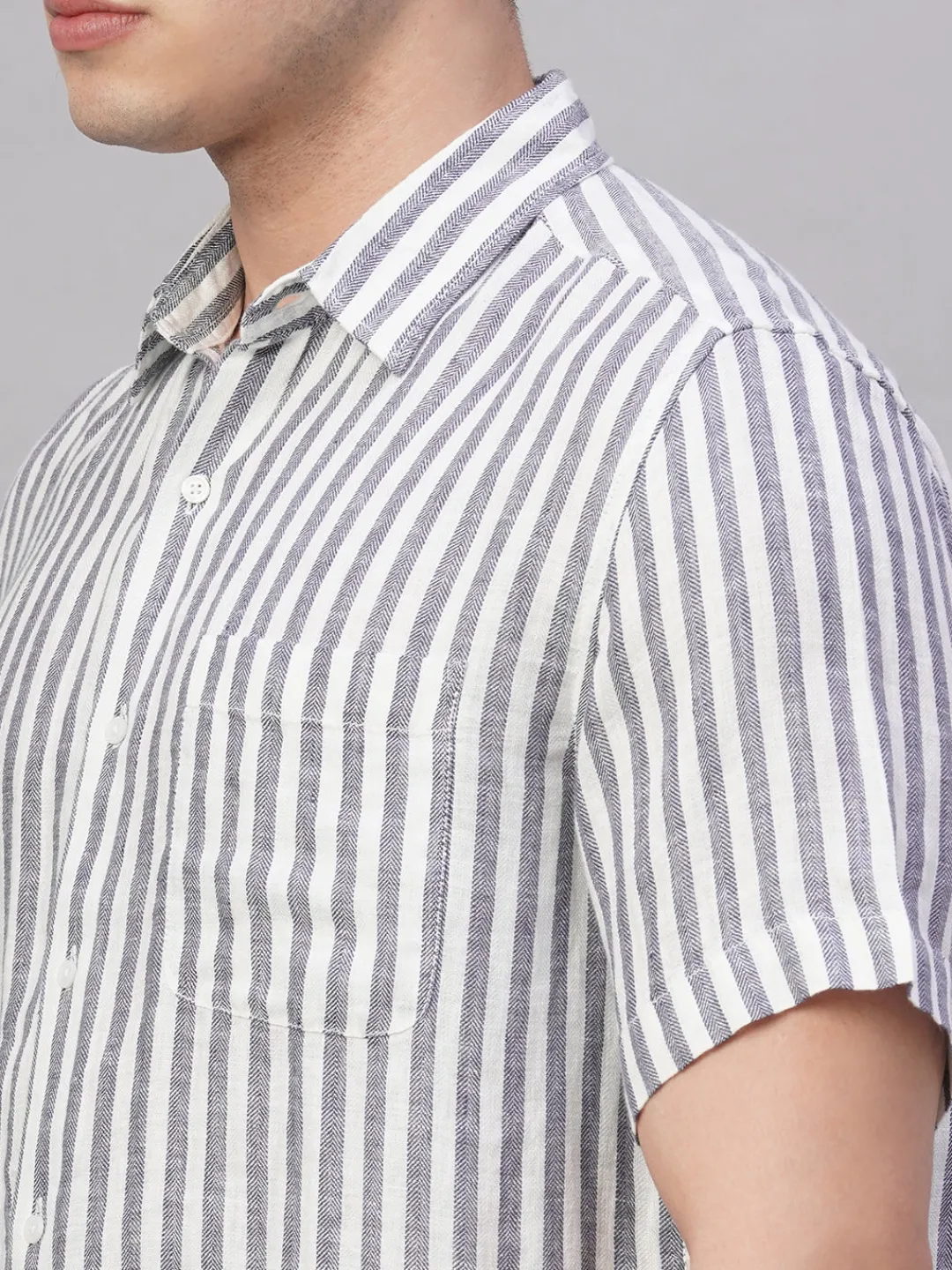 Women Cottonworld Striped | Striped^Men's 100% Linen Regular Fit Shirt
