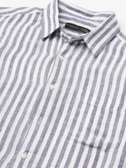 Women Cottonworld Striped | Striped^Men's 100% Linen Regular Fit Shirt
