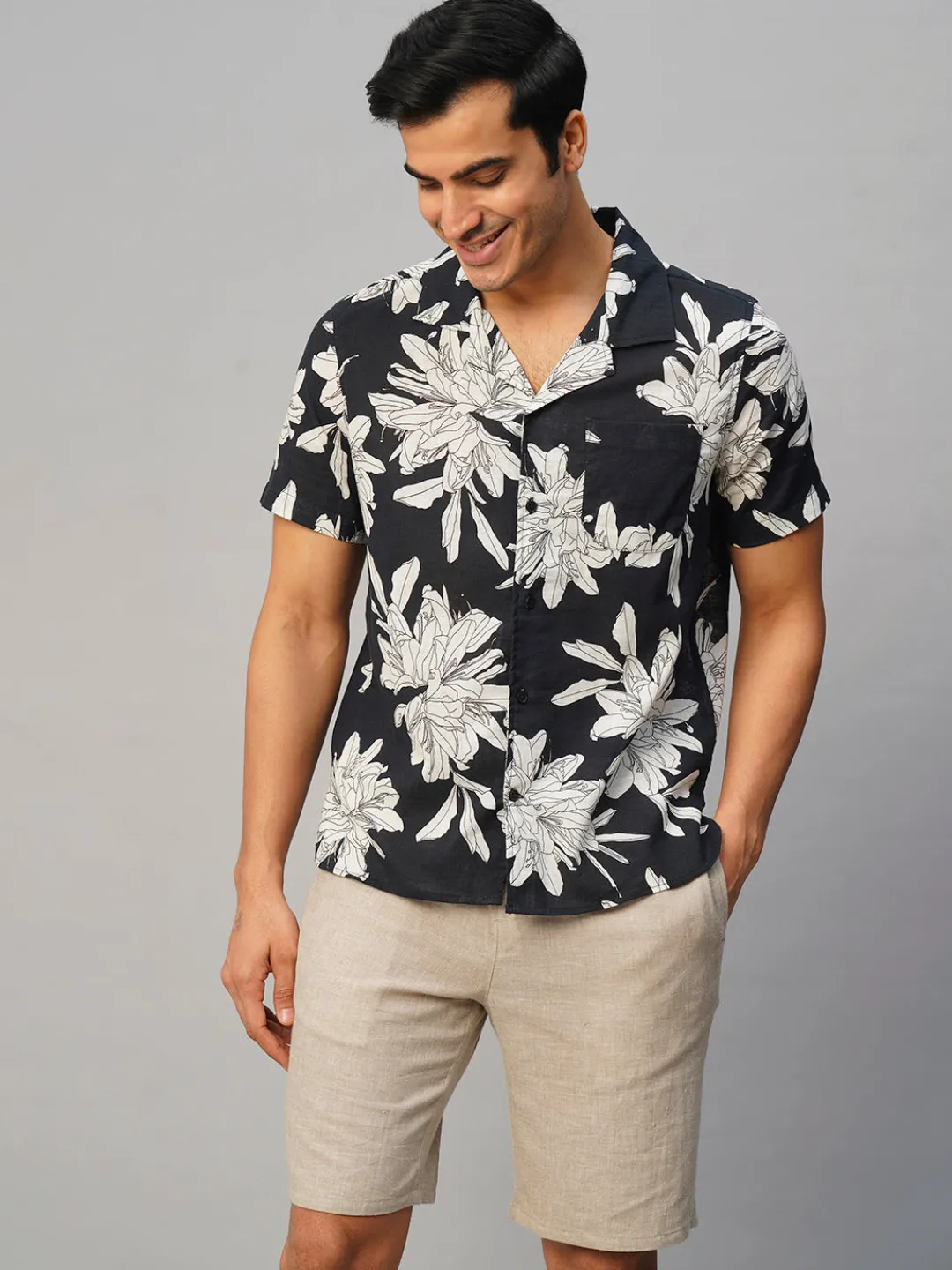 Women Cottonworld Print | Print^Men's Cotton Flax Loose Fit Printed Shirt