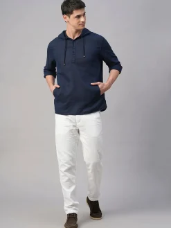 Women Cottonworld Shirts | Shirts^Men's Cotton Linen Regular Fit Hooded Shirt