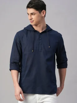 Women Cottonworld Shirts | Shirts^Men's Cotton Linen Regular Fit Hooded Shirt
