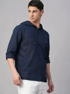 Women Cottonworld Shirts | Shirts^Men's Cotton Linen Regular Fit Hooded Shirt
