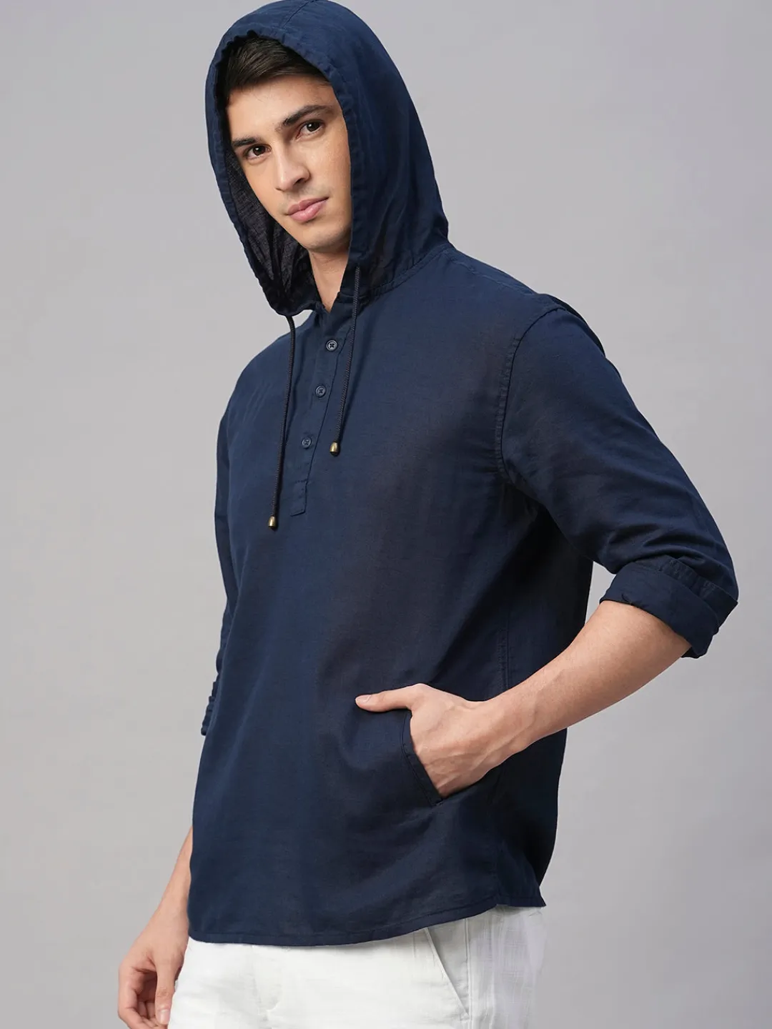Women Cottonworld Shirts | Shirts^Men's Cotton Linen Regular Fit Hooded Shirt