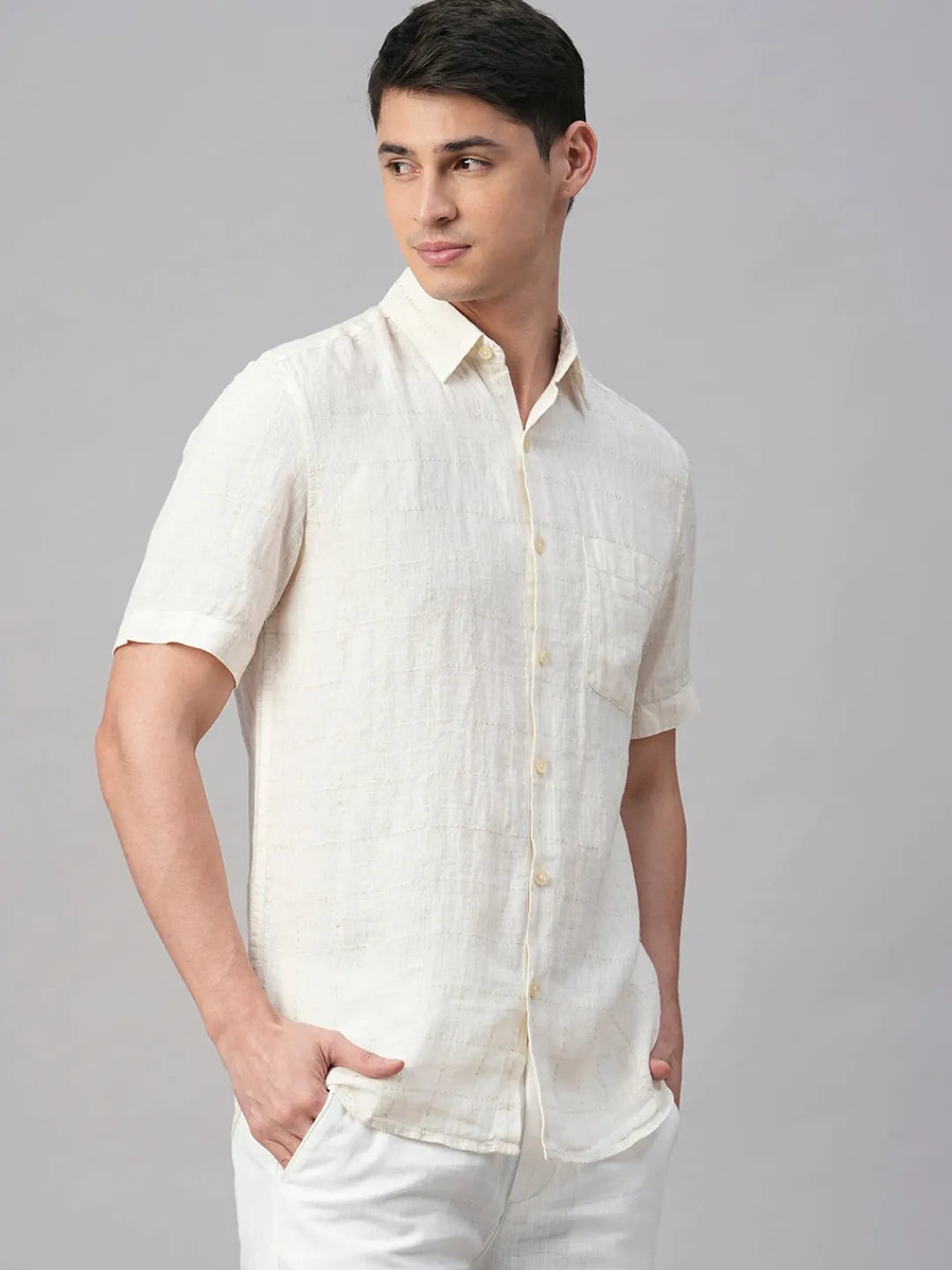 Women Cottonworld 100% Linen Shirts | 100% Linen Shirts^Men's 100% Linen Regular Fit Shirt