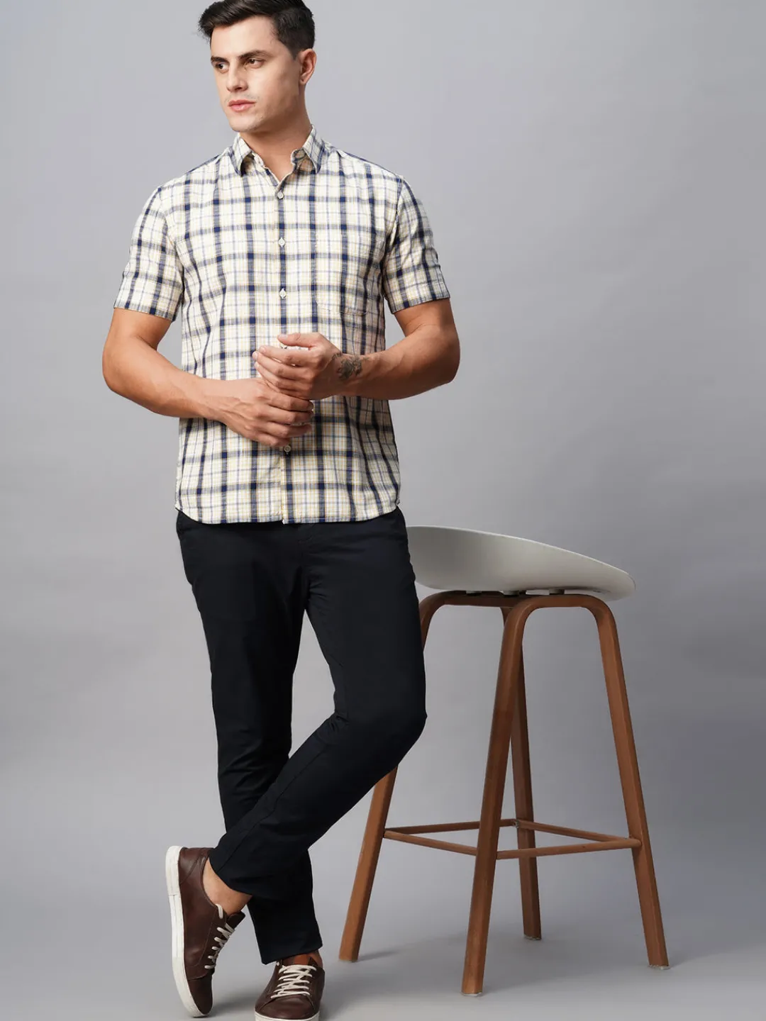 Women Cottonworld Checkered | Checkered^Men's Cotton Regular Fit Checked Shirt
