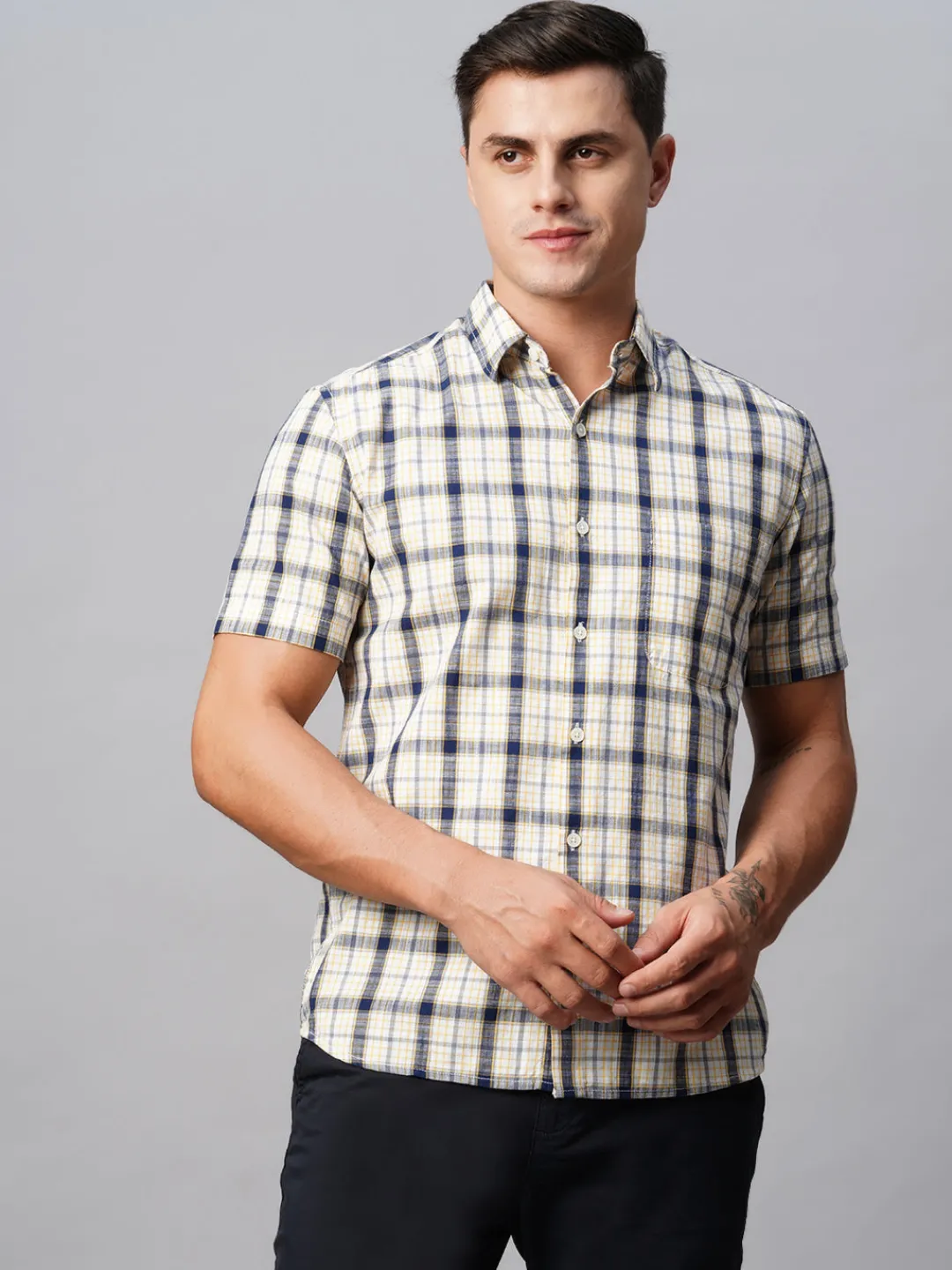 Women Cottonworld Checkered | Checkered^Men's Cotton Regular Fit Checked Shirt