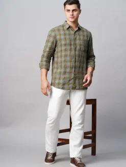 Women Cottonworld 100% Linen Shirts | 100% Linen Shirts^Men's 100% Linen Regular Fit Checked Shirt