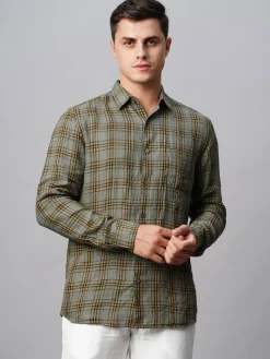 Women Cottonworld 100% Linen Shirts | 100% Linen Shirts^Men's 100% Linen Regular Fit Checked Shirt