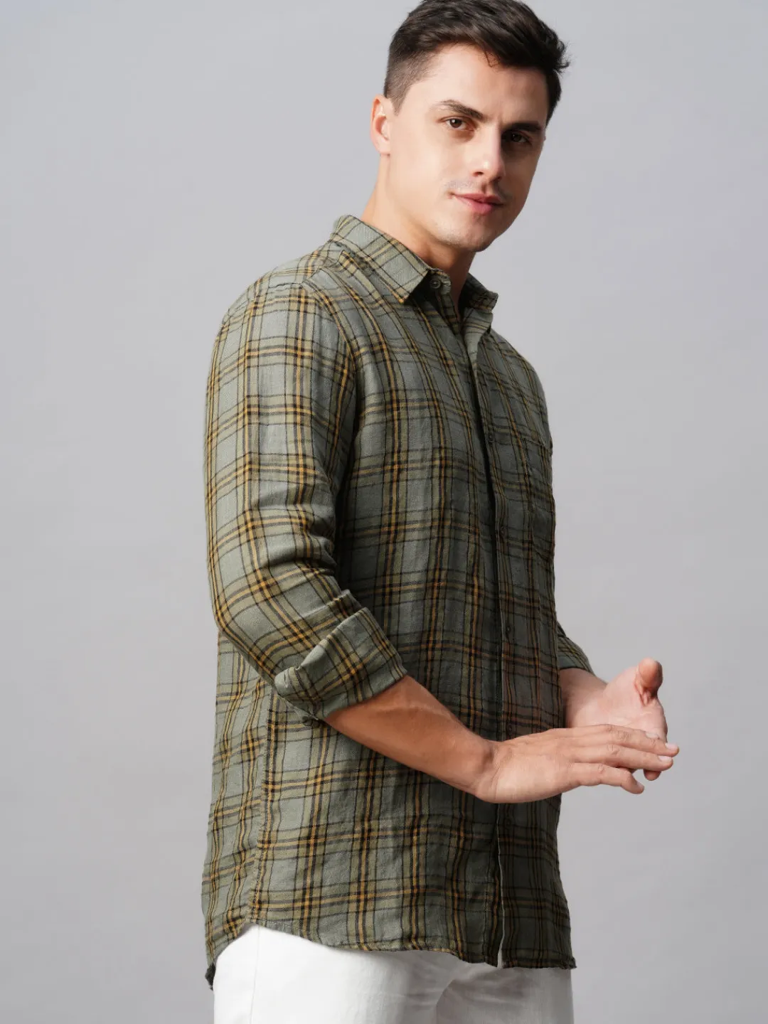 Women Cottonworld 100% Linen Shirts | 100% Linen Shirts^Men's 100% Linen Regular Fit Checked Shirt