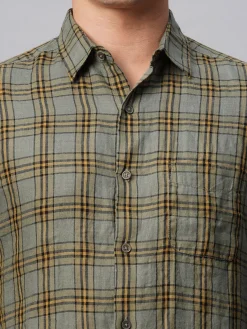 Women Cottonworld 100% Linen Shirts | 100% Linen Shirts^Men's 100% Linen Regular Fit Checked Shirt