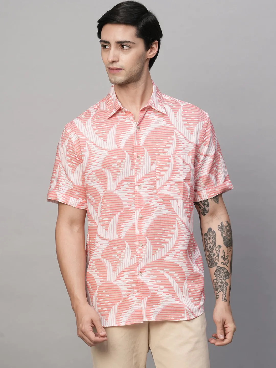 Women Cottonworld Shirts | Shirts^Men's Lyocell Linen Regular Fit Printed Shirt