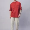 Women Cottonworld Shirts | Shirts^Men's Cotton Linen Band Collar Regular Fit Shirt