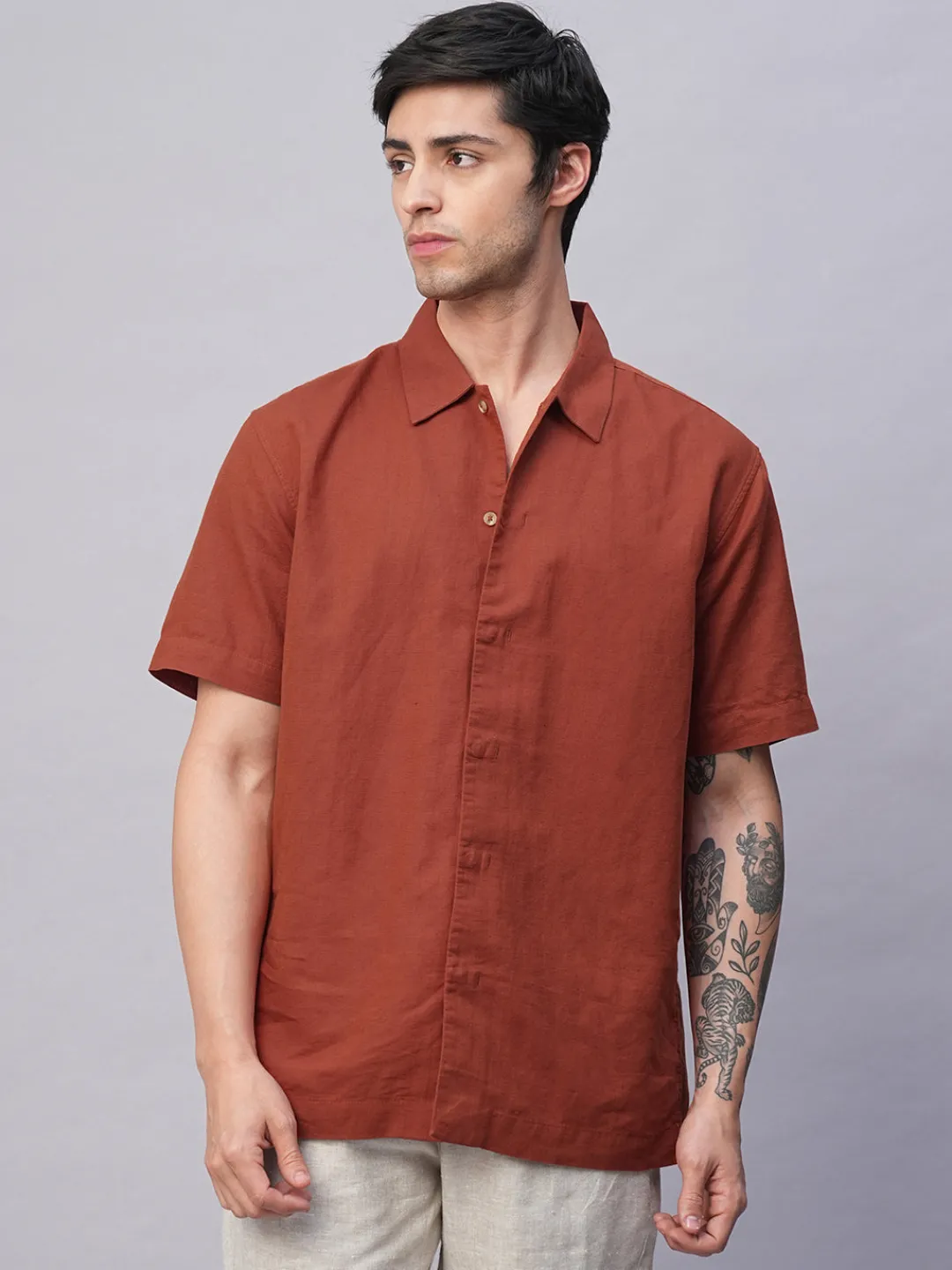 Women Cottonworld Shirts | Shirts^Men's Cotton Linen Regular Fit Summer Shirt