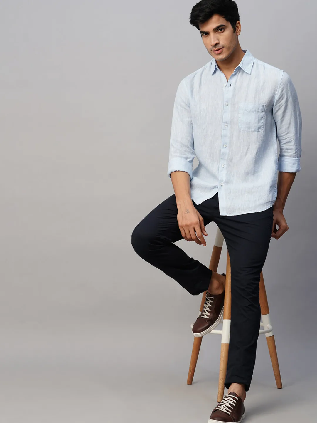 Women Cottonworld 100% Linen Shirts | 100% Linen Shirts^Men's 100% Linen Regular Fit Long Sleeved Shirt
