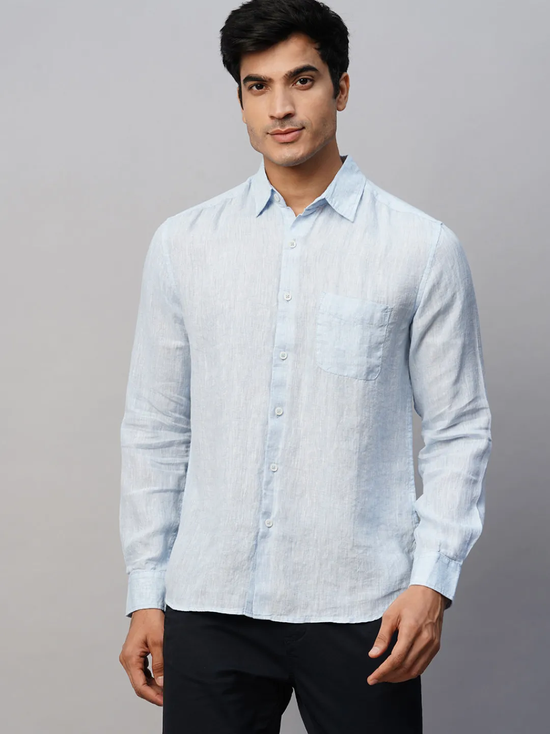 Women Cottonworld 100% Linen Shirts | 100% Linen Shirts^Men's 100% Linen Regular Fit Long Sleeved Shirt
