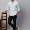 Women Cottonworld 100% Linen Shirts | 100% Linen Shirts^Men's Blue 100% Linen Slim Fit Long Sleeved Shirt