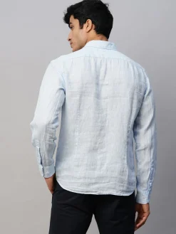 Women Cottonworld 100% Linen Shirts | 100% Linen Shirts^Men's Blue 100% Linen Slim Fit Long Sleeved Shirt