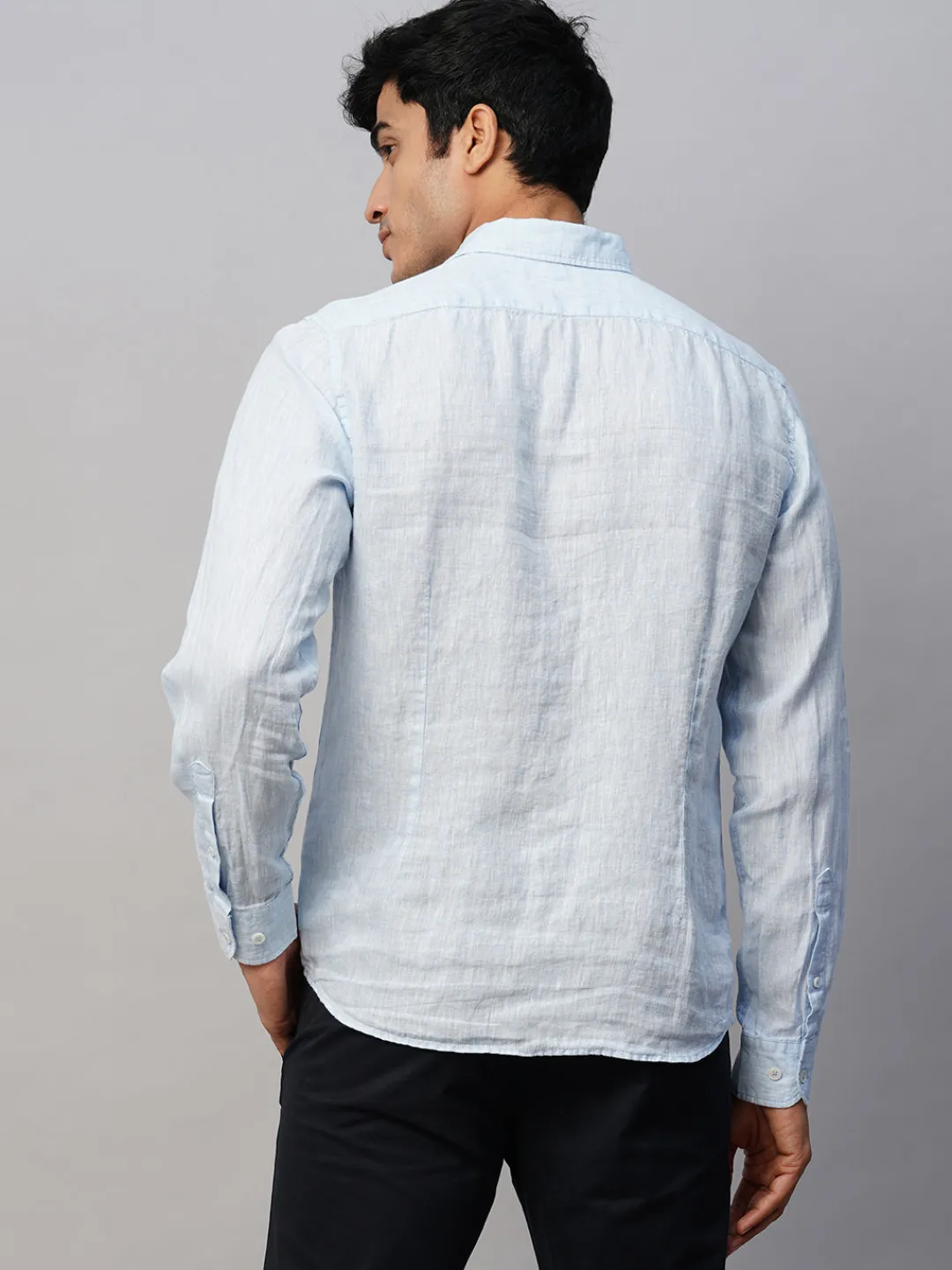 Women Cottonworld 100% Linen Shirts | 100% Linen Shirts^Men's Blue 100% Linen Slim Fit Long Sleeved Shirt