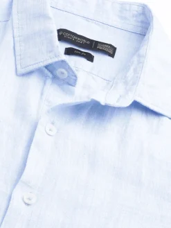 Women Cottonworld 100% Linen Shirts | 100% Linen Shirts^Men's Blue 100% Linen Slim Fit Long Sleeved Shirt