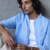 Women Cottonworld Shirts | Shirts^Men's Cotton Linen Band Collar Regular Fit Shirt