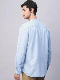 Women Cottonworld Shirts | Shirts^Men's Cotton Linen Band Collar Regular Fit Shirt