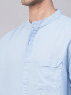 Women Cottonworld Shirts | Shirts^Men's Cotton Linen Band Collar Regular Fit Shirt