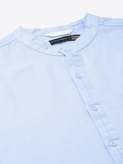 Women Cottonworld Shirts | Shirts^Men's Cotton Linen Band Collar Regular Fit Shirt