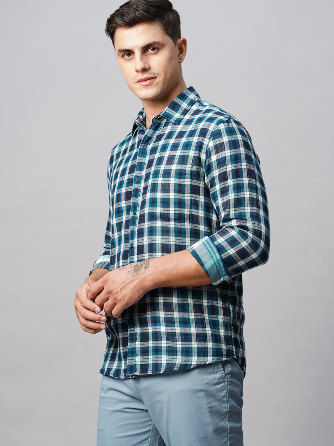 Women Cottonworld Checkered | Checkered^Men's Cotton Regular Fit Checked Shirt
