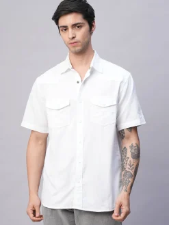 Women Cottonworld Solid | Solid^Men's 100% Cotton Regular Fit 2 Pocket Western Yoke Shirt