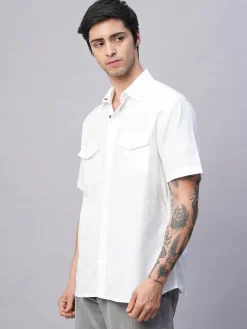 Women Cottonworld Solid | Solid^Men's 100% Cotton Regular Fit 2 Pocket Western Yoke Shirt