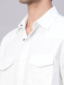 Women Cottonworld Solid | Solid^Men's 100% Cotton Regular Fit 2 Pocket Western Yoke Shirt