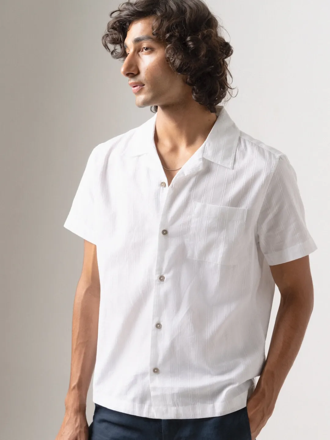 Women Cottonworld Striped | Striped^Men's 100% Cotton Stripe Regular Fit Cuban Collar Shirt