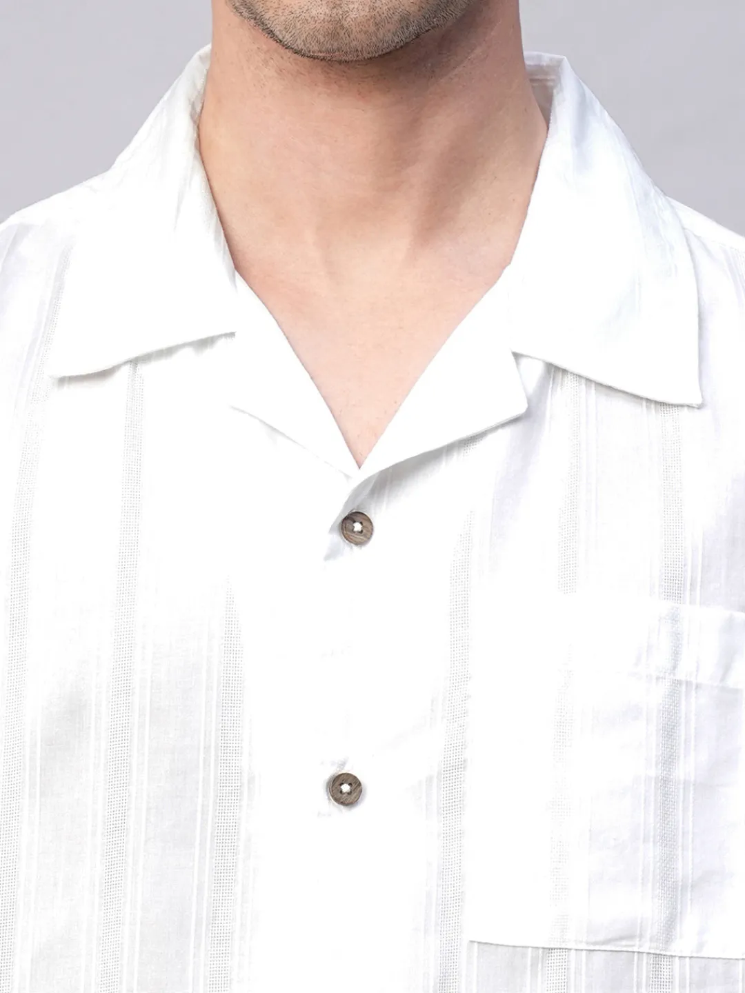 Women Cottonworld Striped | Striped^Men's 100% Cotton Stripe Regular Fit Cuban Collar Shirt
