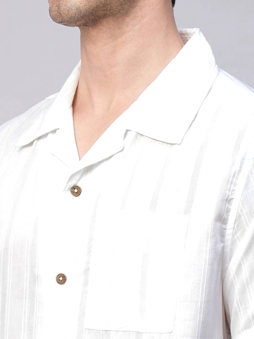 Women Cottonworld Striped | Striped^Men's 100% Cotton Stripe Regular Fit Cuban Collar Shirt